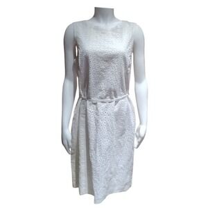 Talbots White Cotton Eyelet Lace Sleeveless Belted Sheath Dress Womens Size 12